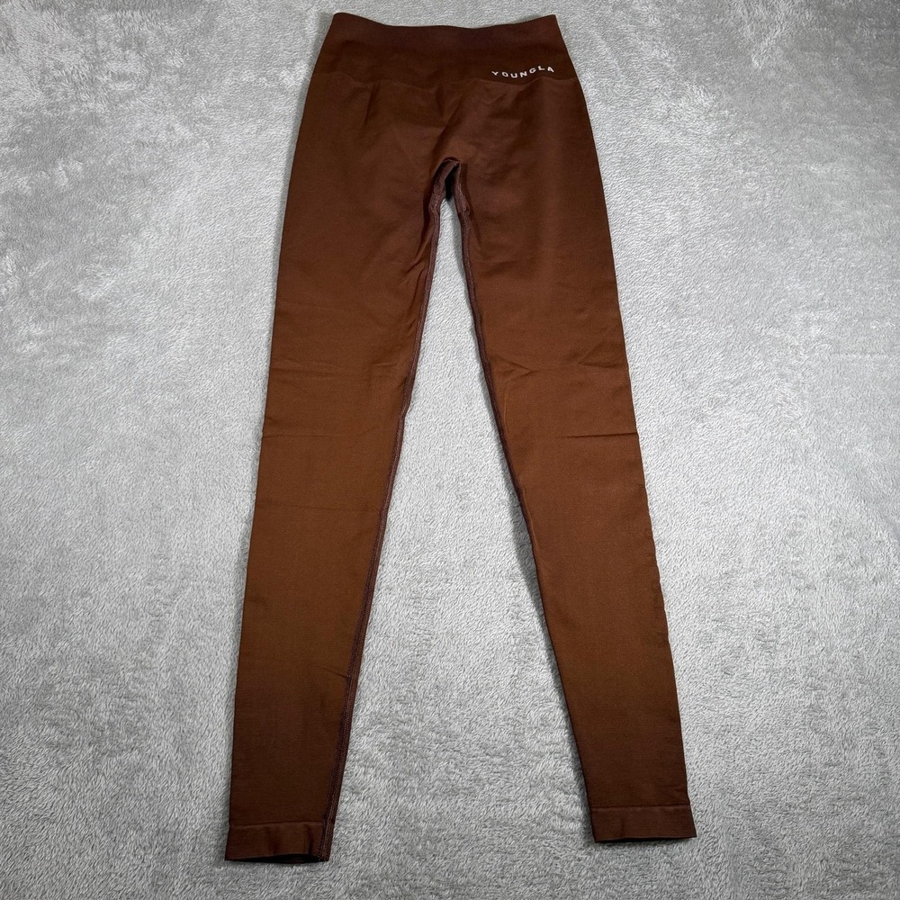 YoungLA Leggings Womens Small Brown Seamless High Rise Knit Yoga Gym Athletic‎